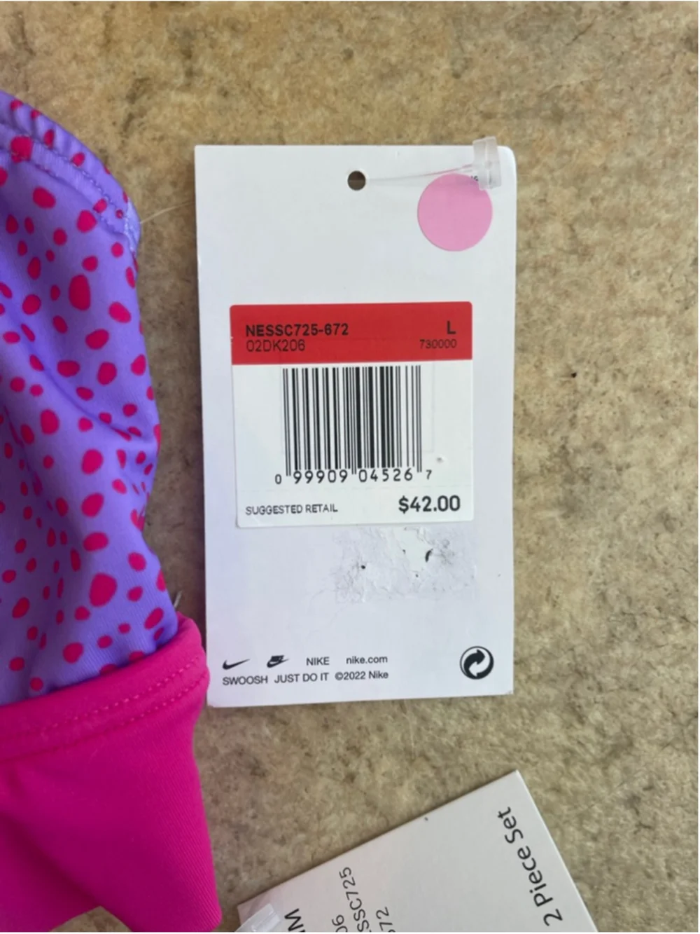 Nike Girls 2PC Swimsuit Set Large Pink Purple Polka Dot One Shoulder Bikini NWT
